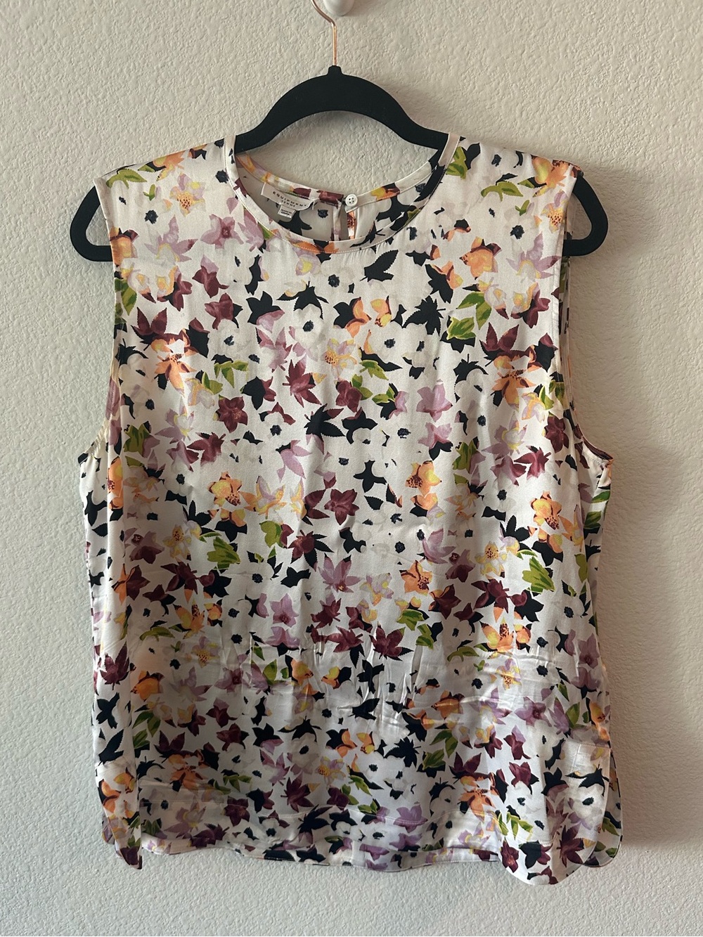 Equipment White Floral Print Sleeveless 100% Silk Tank